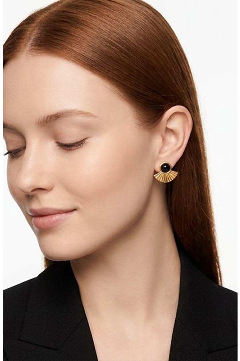 Noir Agate Halo Stud Earrings, Alternate, color, GOLD