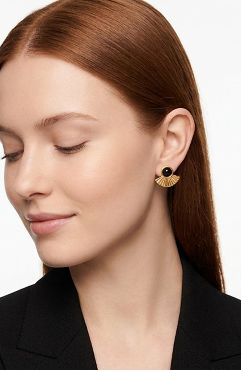 GABI RIELLE Noir Agate Halo Stud Earrings, Alternate, color, Gold