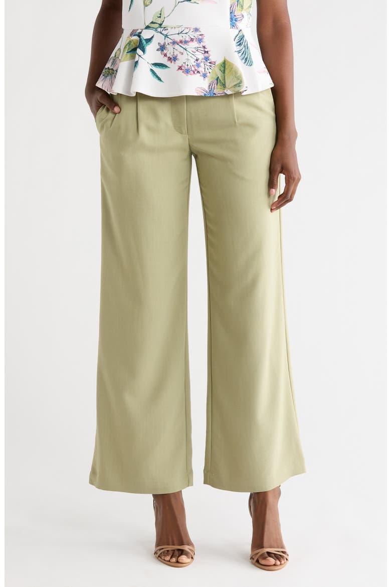 Pleated Front Wide Leg Pants, Main, color, SPRING OLIVE
