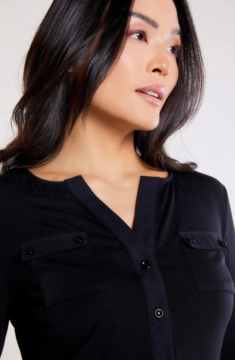 Anatomie Calista Roll up Henley Top, Alternate, color, Black