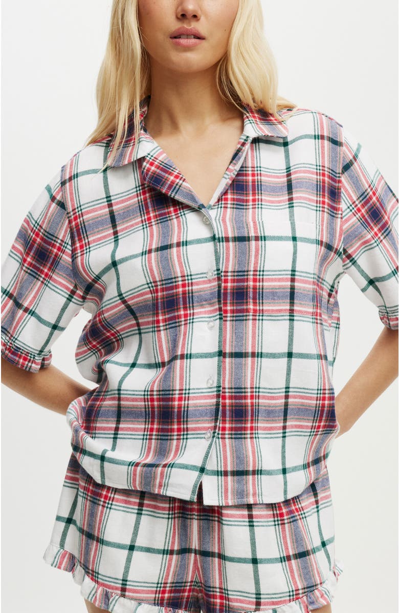 COTTON ON BODY Flannel Short Sleeve Shirt And Short Sleep Set, Main, color,