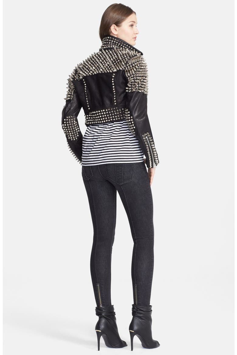 'Blickling' Studded Calfskin Leather Moto Jacket, Alternate, color, BLACK