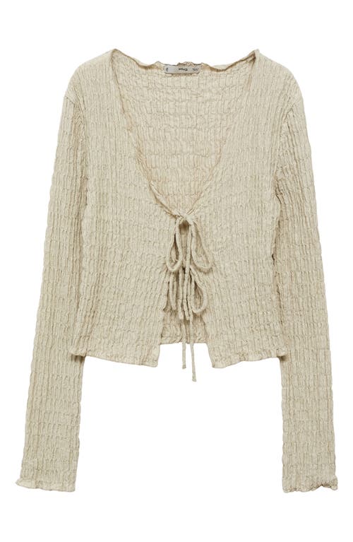 Mango May Textured Tie Front Cardigan In Light Beige