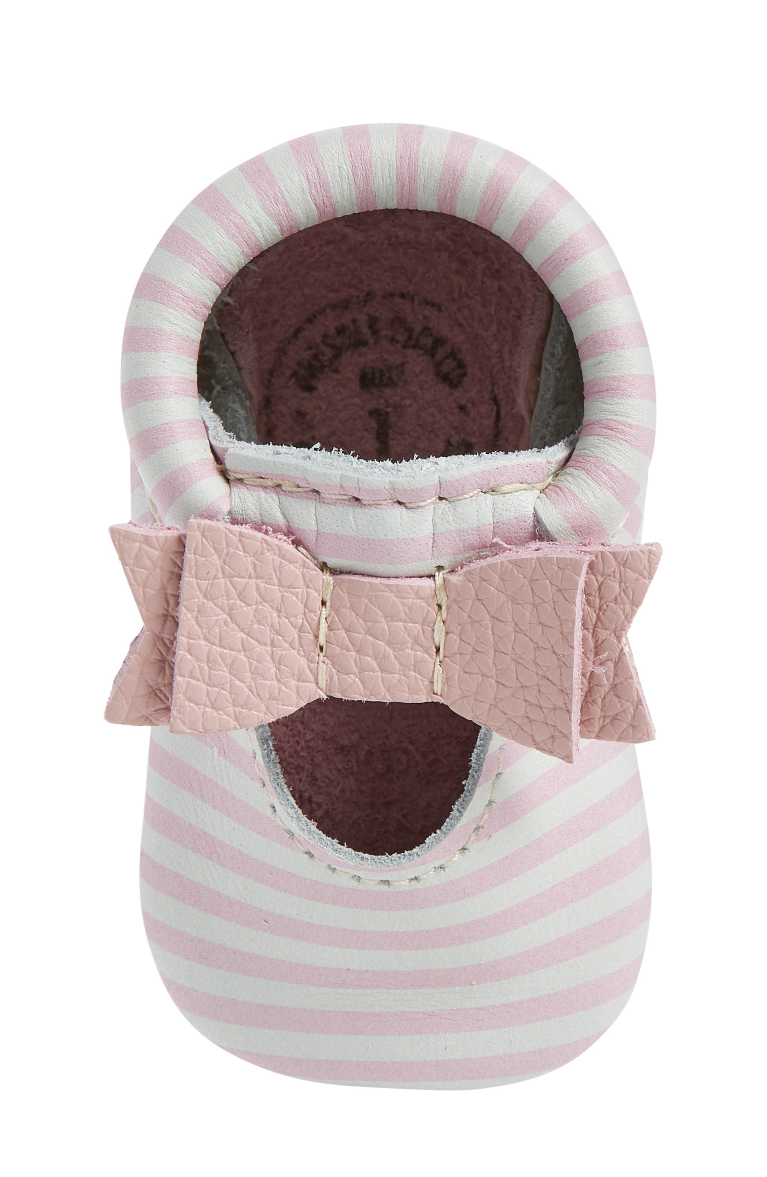 Bow Moccasin, Alternate, color, PINK STRIPE