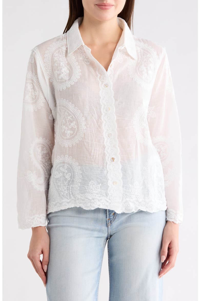 Embroidered Button-Up Shirt, Main, color, WHITE