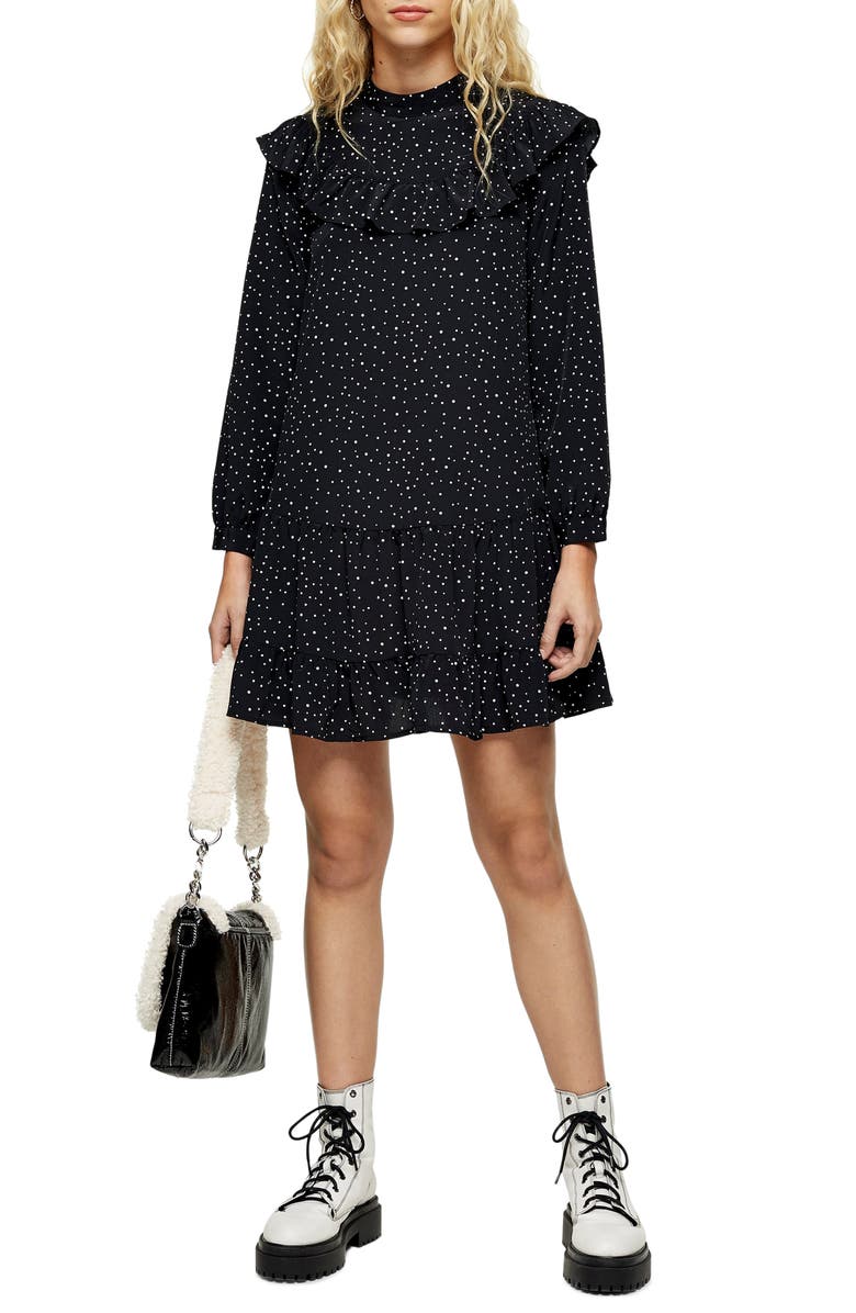 Topshop Ruffle Yoke Long Sleeve Minidress, Main, color, 