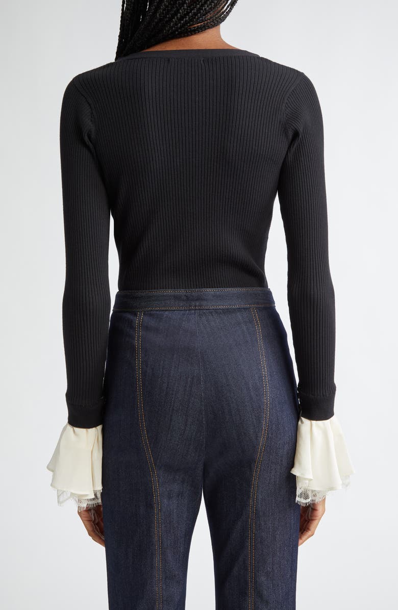 Cinq à Sept Bernadette Mixed Media Long Sleeve Sweater, Alternate, color, Black/ Ivory