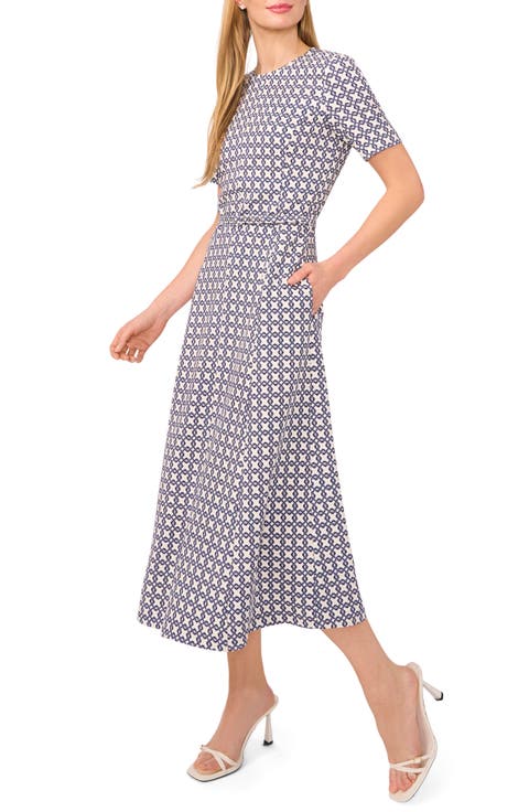 Geo Print Short Sleeve Midi Dress