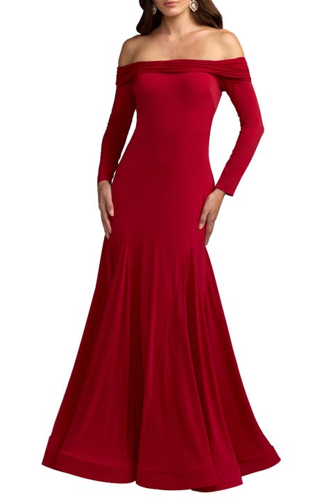 Off The Shoulder Long Sleeve Trumpet Gown