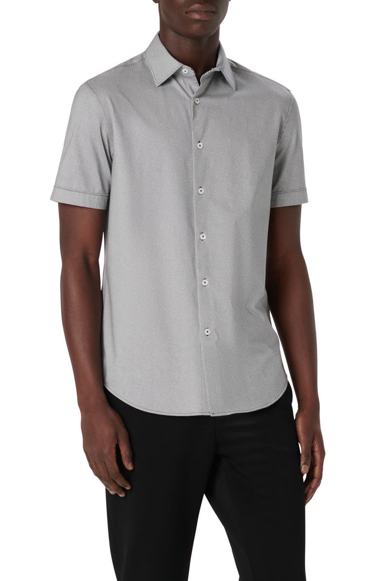 Bugatchi Miles OoohCotton<sup>®</sup> Pinstripe Short Sleeve Button-Up Shirt, Main, color,