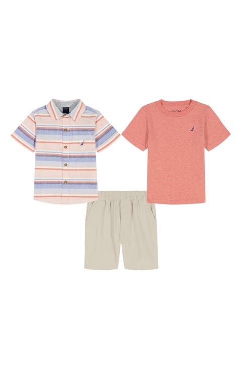 Kids' Short Sleeve Button-Up Shirt, T-Shirt & Shorts Set (Toddler & Little Kid)