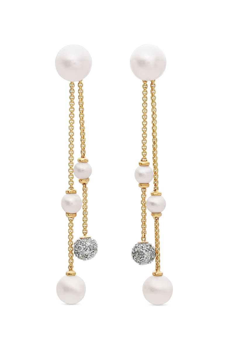 David Yurman Pearl and Pavé Two Row Drop Earrings in 18K Yellow Gold with Diamonds, Main, color, 