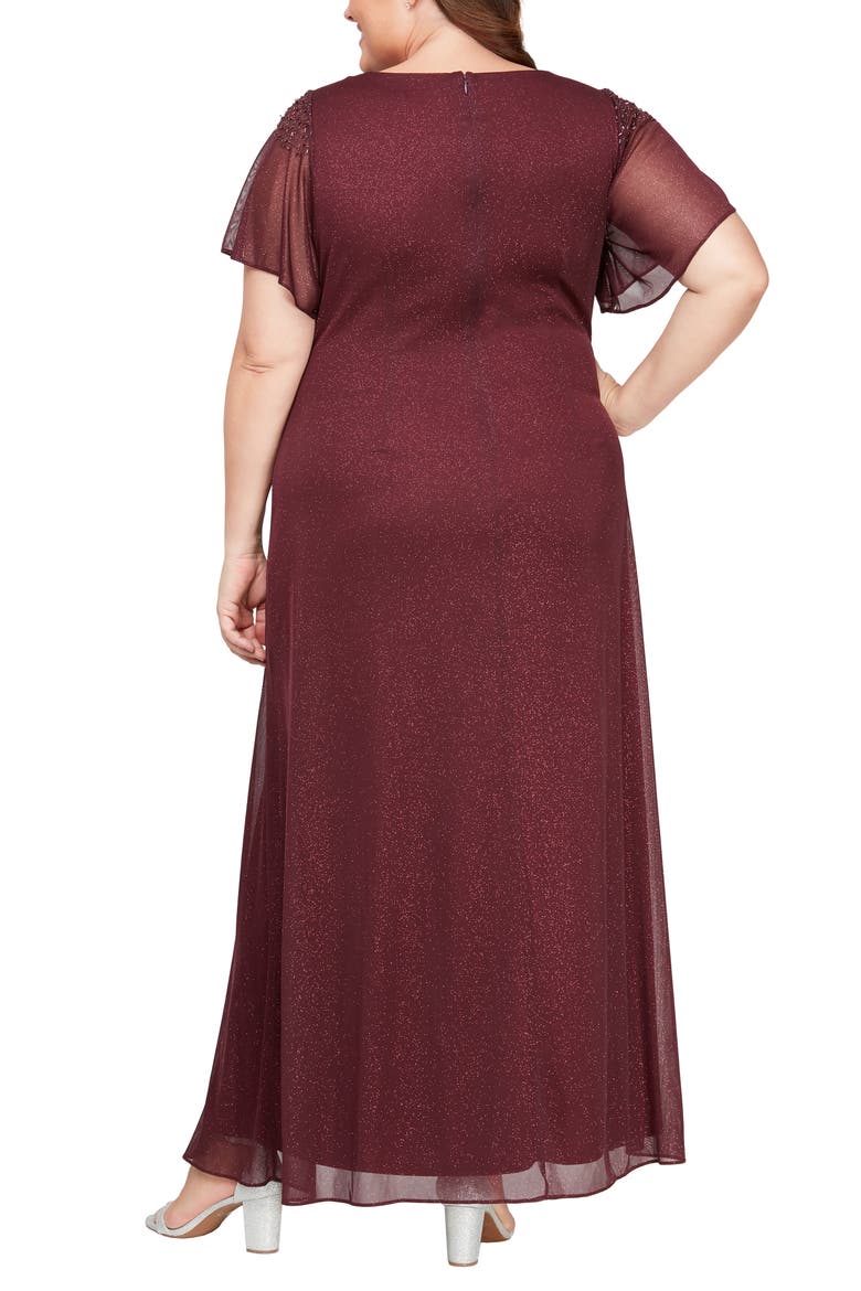 Flutter Sleeve Metallic Gown, Alternate, color, FIG
