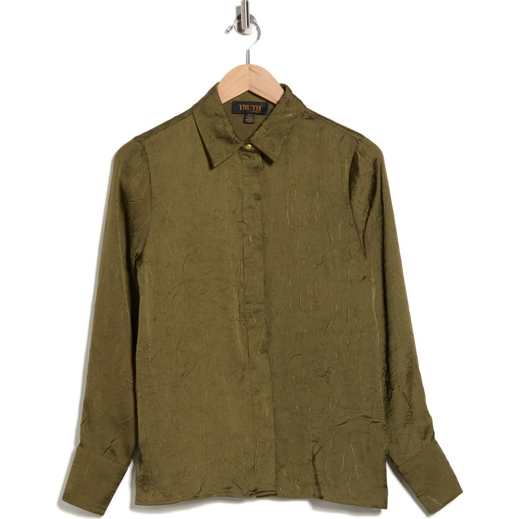 Truth Textured Satin Button-up Shirt In Green