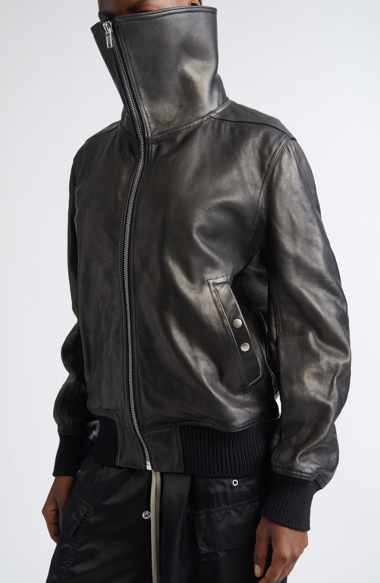 Rick Owens Concordians Dracucollar Leather Flight Jacket, Alternate, color, Black