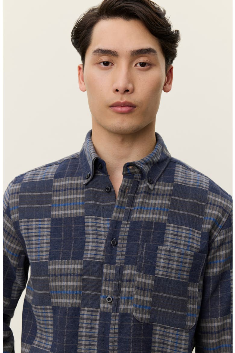 Kent Patchwork Check Button-Down Shirt, Alternate, color, DARK NAVY