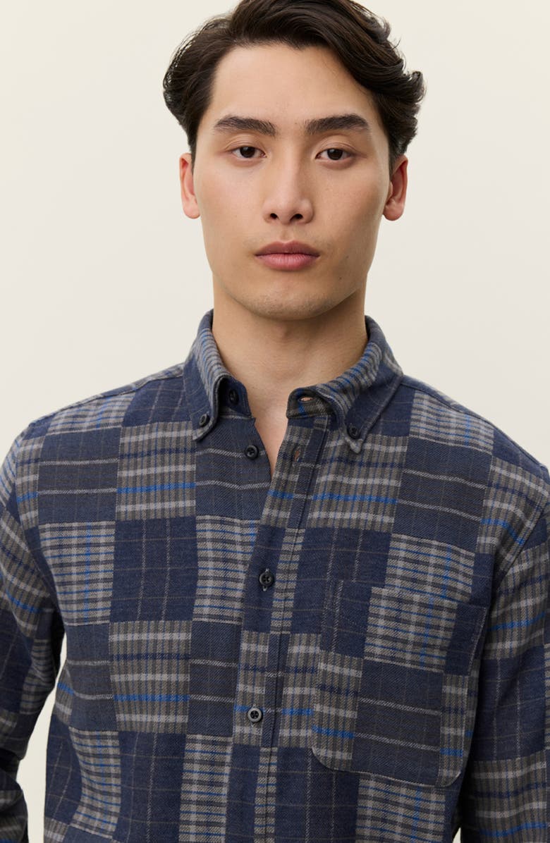 Les Deux Kent Patchwork Check Button-Down Shirt, Alternate, color, Dark Navy