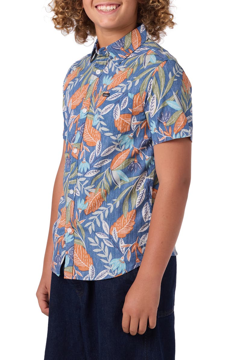 O'Neill Kids' Terrace Print Short Sleeve Button-Up Shirt, Alternate, color, Midnight Navy