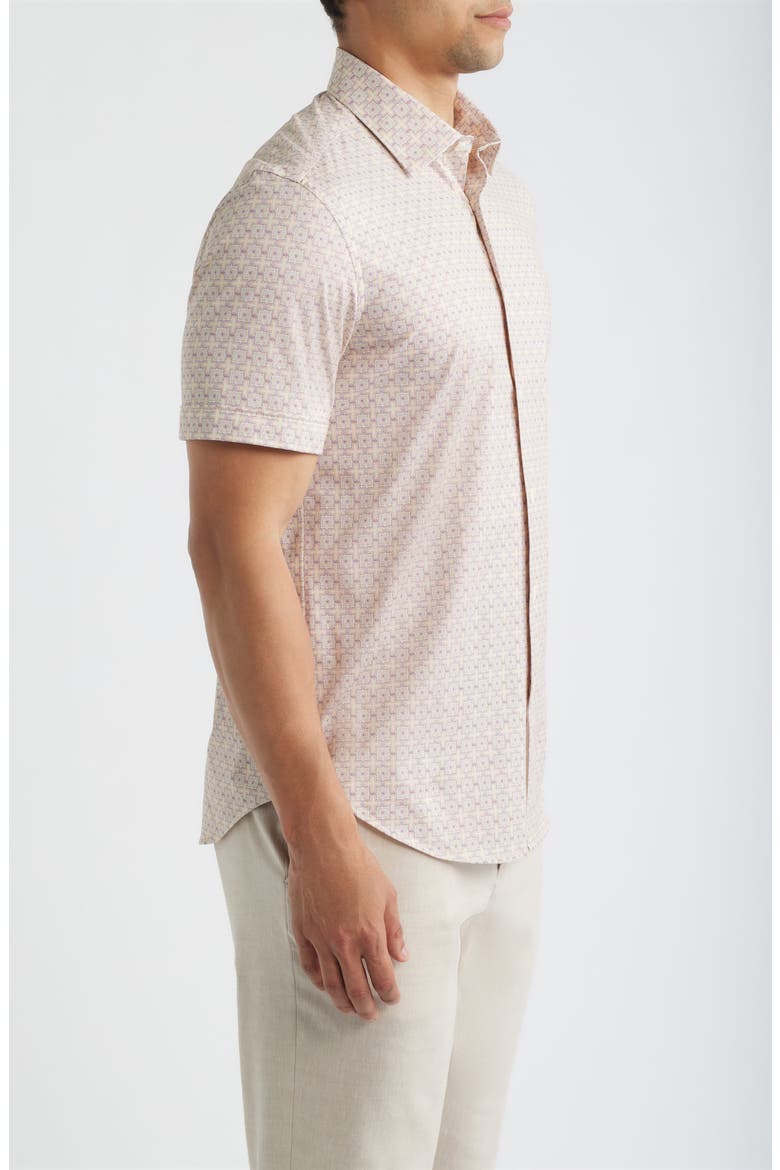 Miles OoohCotton® Geo Print Short Sleeve Button-Up Shirt, Alternate, color, SIENNA