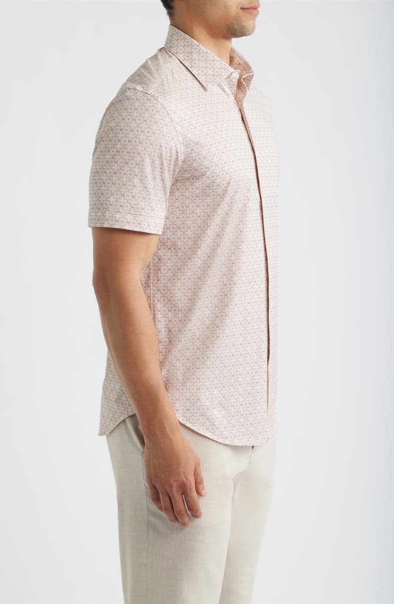 Bugatchi Miles OoohCotton<sup>®</sup> Geo Print Short Sleeve Button-Up Shirt, Alternate, color, Sienna