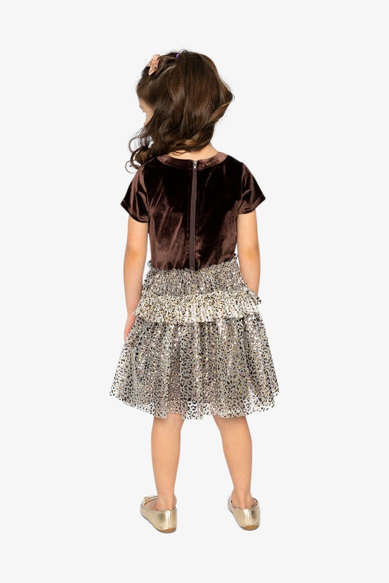 Bi-material Short Sleeve Metallic Mesh Dress (toddler, Little Kid & Big Kid), Alternate, color, Dark Brown