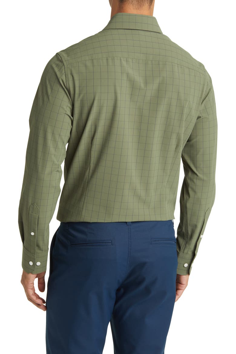 Leeward Trim Fit Plaid Performance Button-Up Shirt, Alternate, color, SAGE LEXINGTON PLAID
