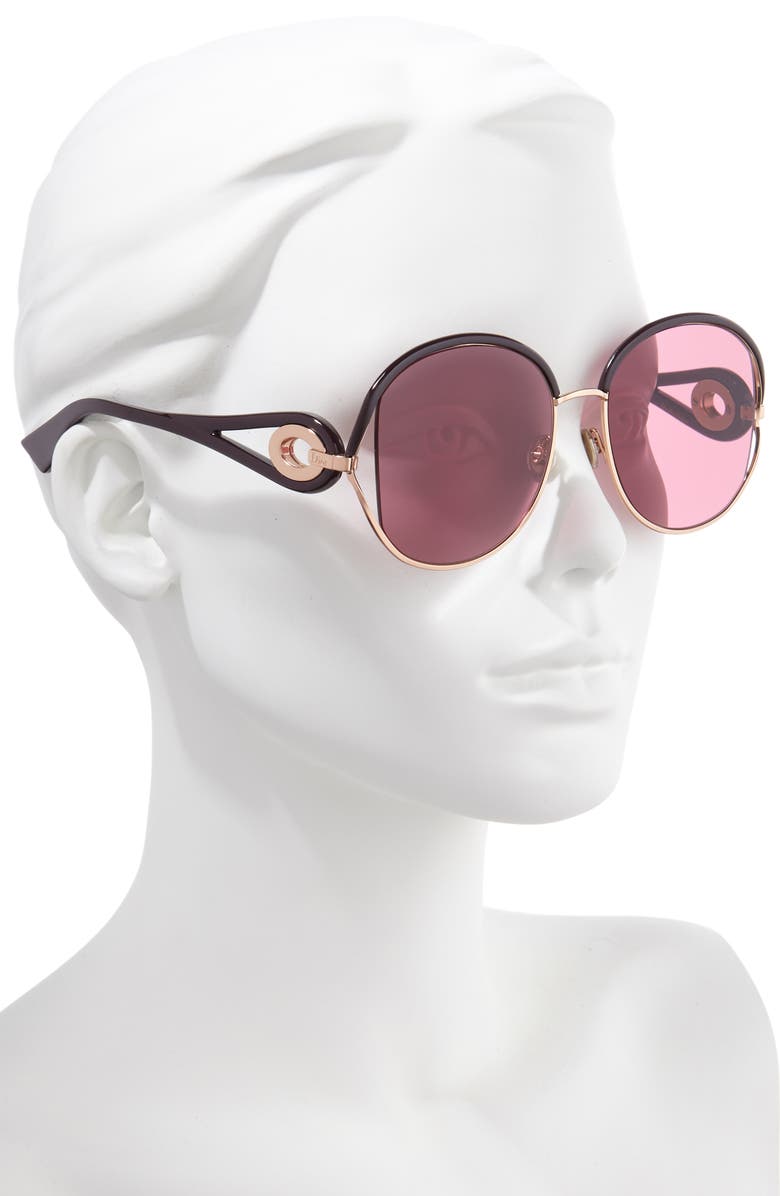DIOR Newvolutes 57mm Round Sunglasses, Alternate, color, Violet/ Pink