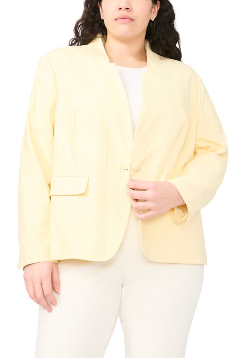 Inverted Lapel Linen Blend Blazer (Plus)
