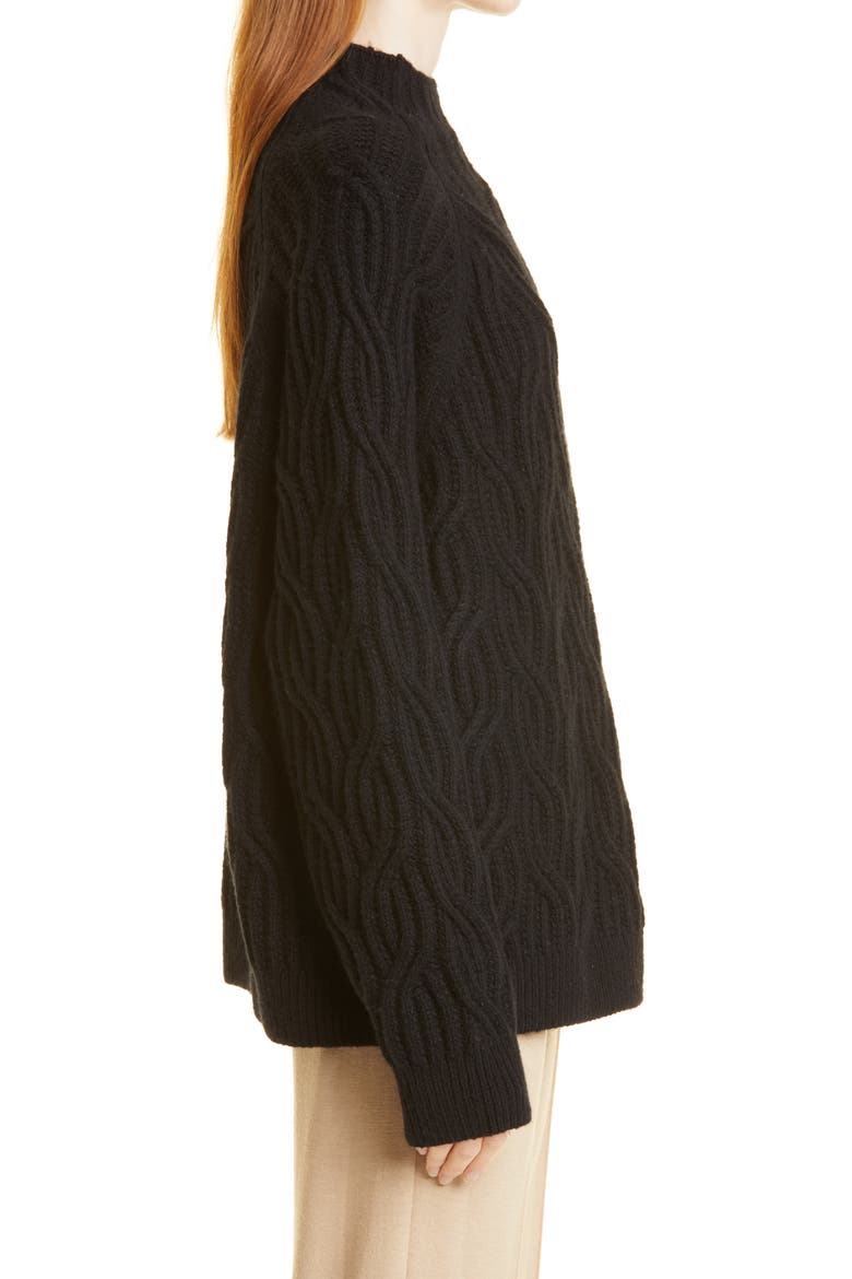 Cable Stitch Funnel Neck Sweater (Nordstrom Exclusive), Alternate, color, BLACK