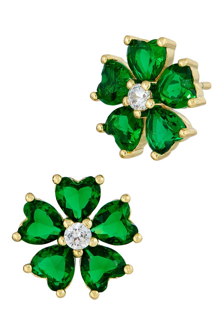18K Gold Plated Cubic Zirconia Flower Stud Earrings, Main, color, YELLOW