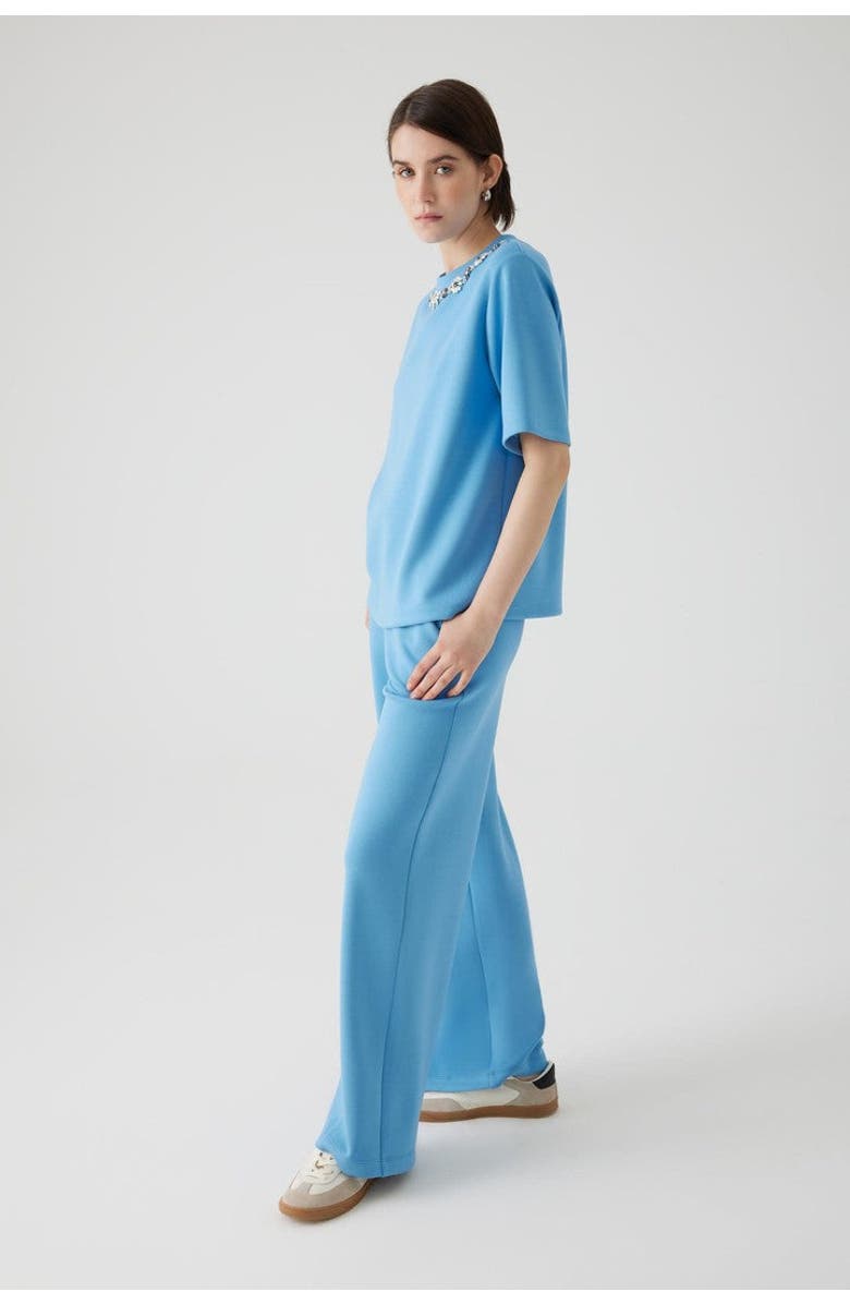 Exquise Regular Crystal Embellished T-Shirt, Alternate, color, Blue