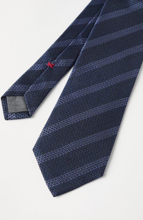 Brunello Cucinelli Striped Silk Neck Tie In Blue