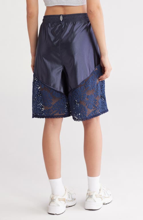 Free People Fp Movement Roster Tie Waist Lace Trim Shorts In Midnight Navy