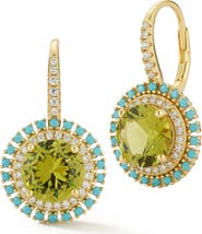 SPHERA MILANO Cubic Zirconia & Synthetic Turquoise Halo Lever Back Earrings