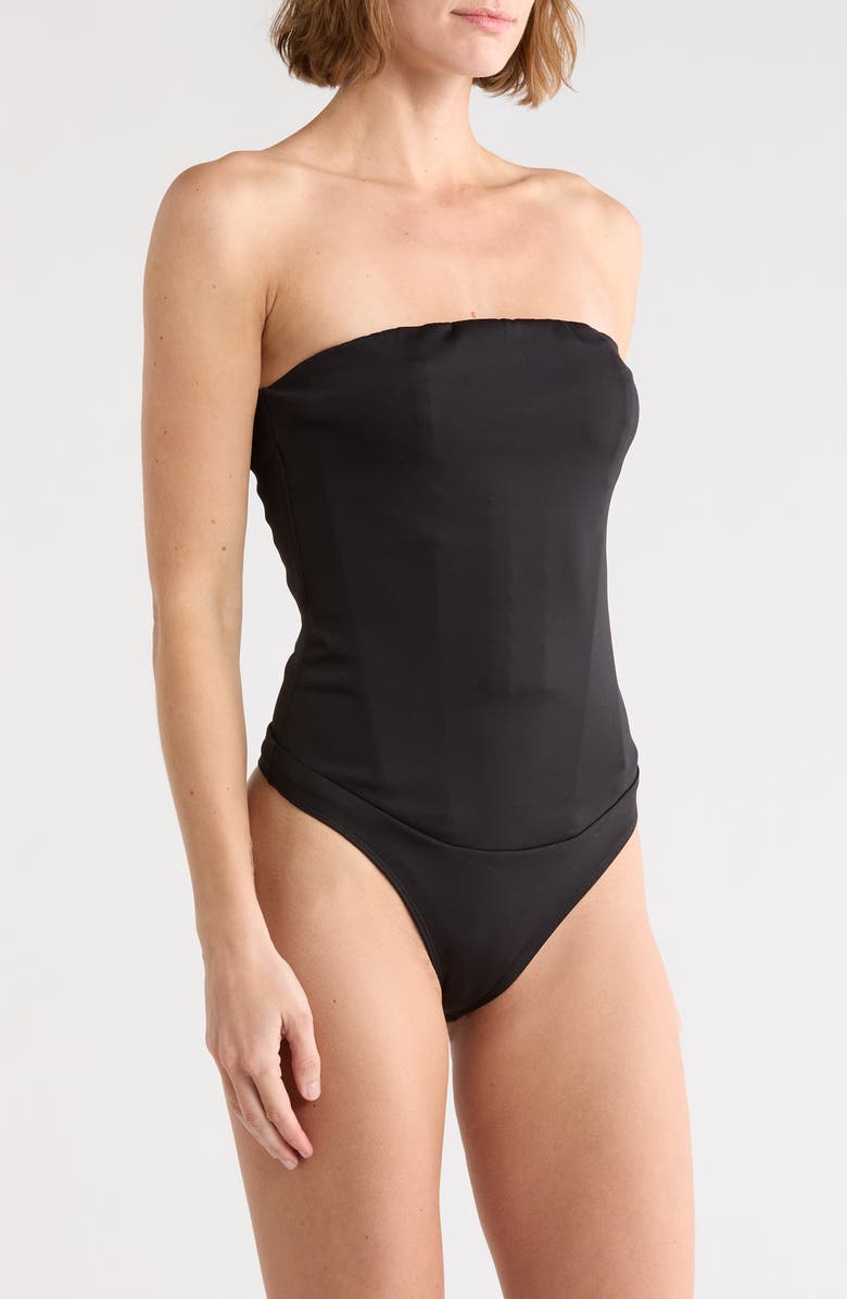 Good American Sculpting Corset Strapless Bodysuit, Alternate, color, Black001