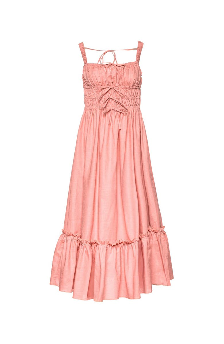 Vasiliki Amara Ruched Midi Linen Dress, Main, color, Dusty Pink