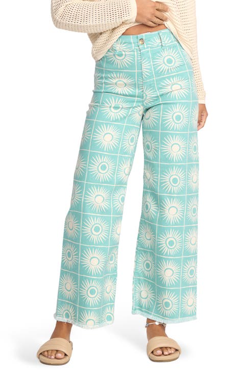 Free fall Print Wide Leg Twill Pants