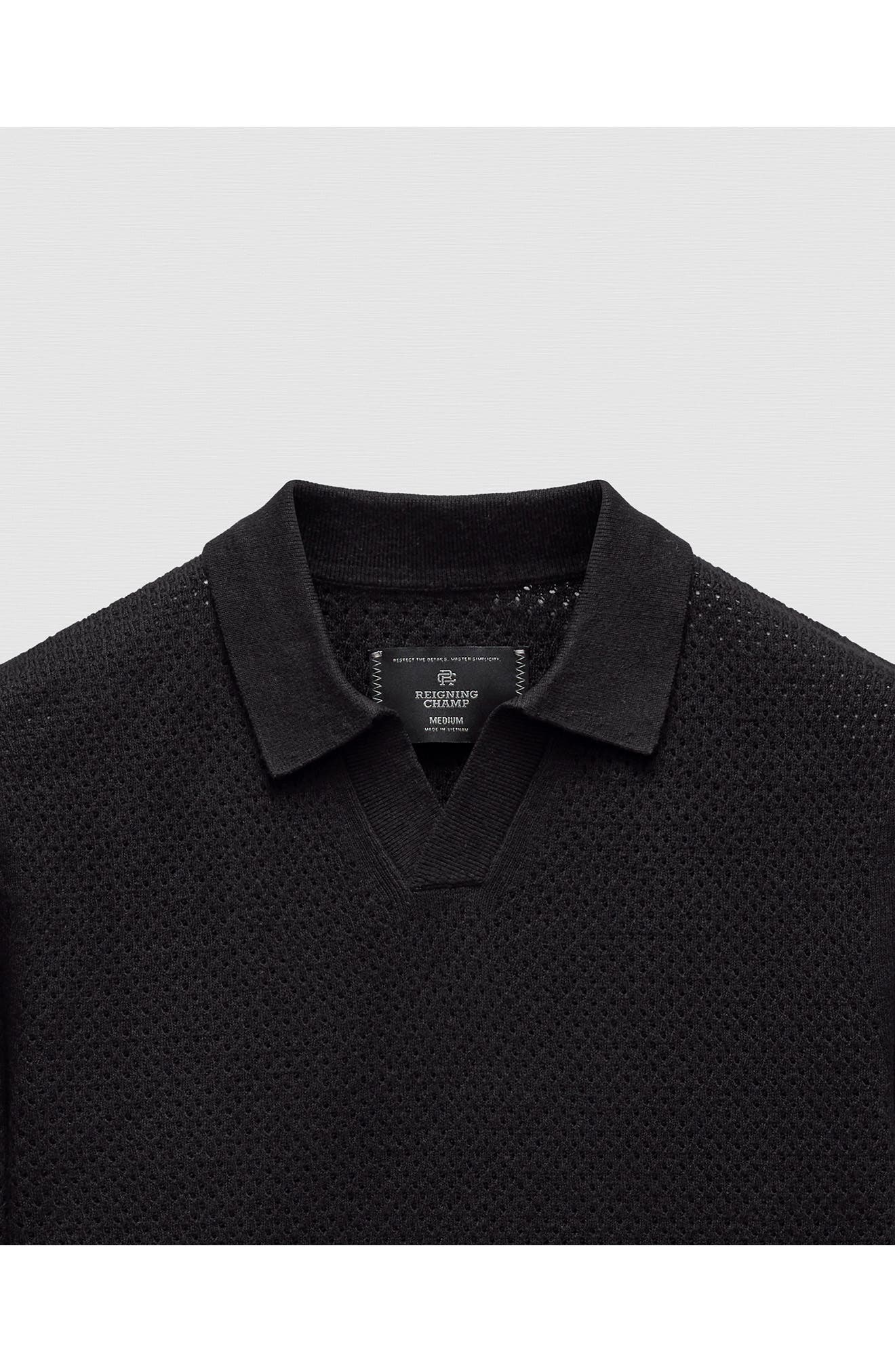 Reigning Champ Victor Johnny Collar Cotton & Linen Mesh Stitch Polo Sweater — фото 8