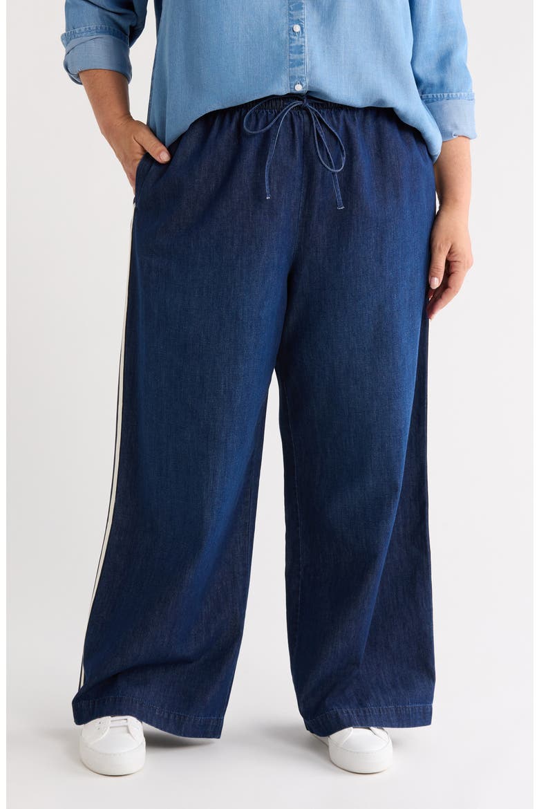 Wide Leg Chambray Pull On Pants, Main, color, DARK WASH