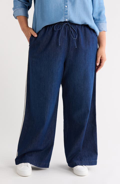 Wide Leg Chambray Pull On Pants