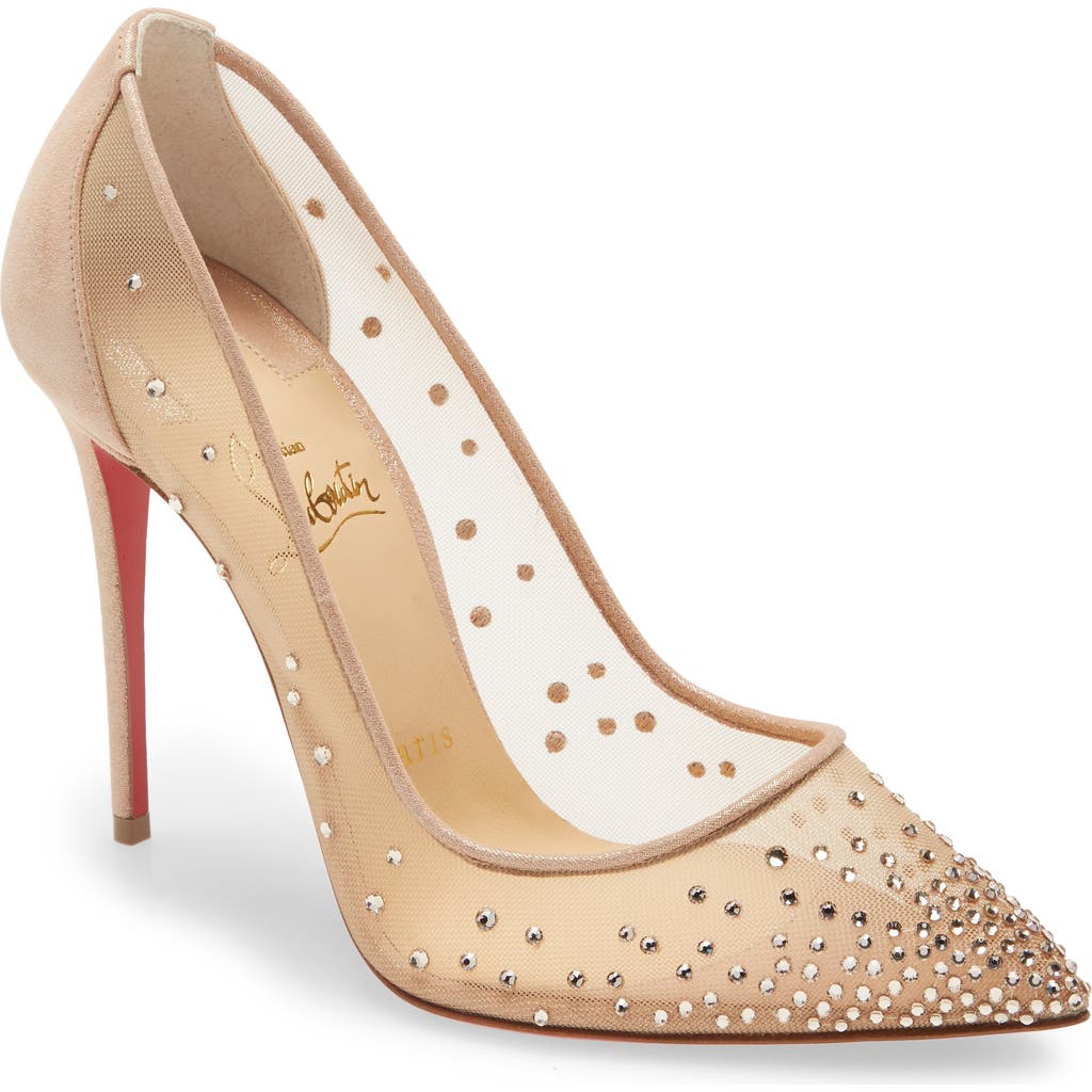 Christian Louboutin Mini Glitter Follies Strass Pump in Light Silk at Nordstrom, Size 41