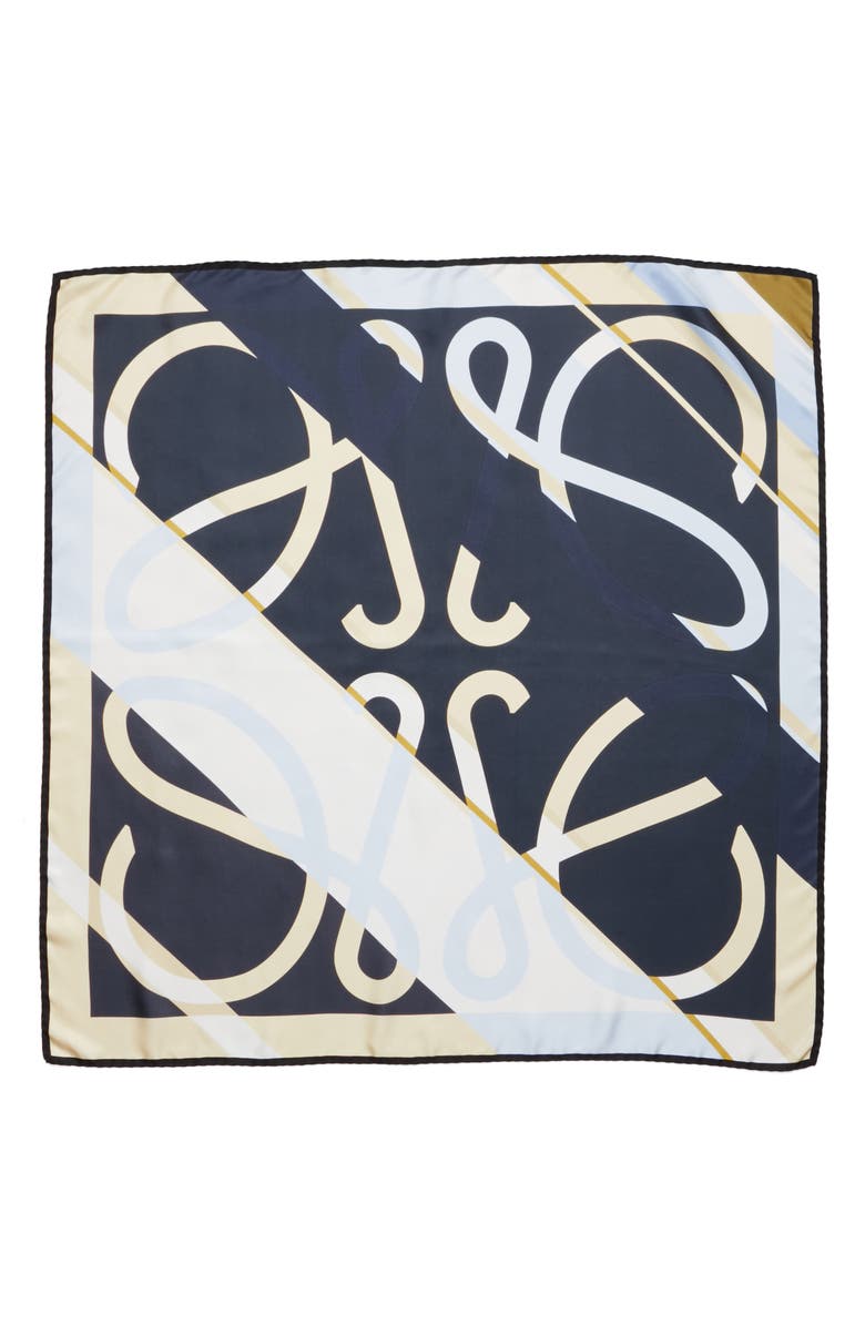 Loewe Stripe Anagram Print Silk Twill Scarf, Main, color, 