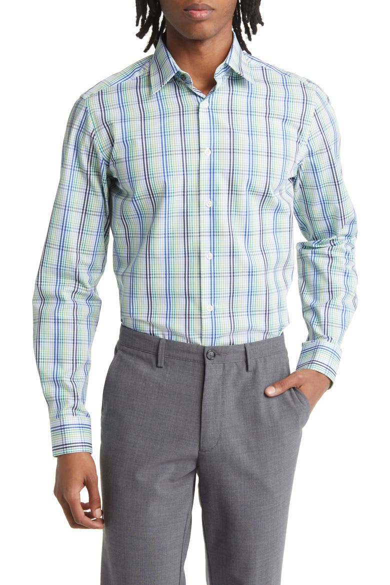 Tailored Fit Plaid Dress Shirt, Main, color, GREEN