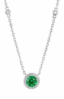 SAVVY CIE JEWELS Floral Faceted Cubic Zironia Halo Pendant Necklace