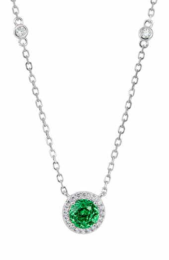 Floral Faceted Cubic Zironia Halo Pendant Necklace