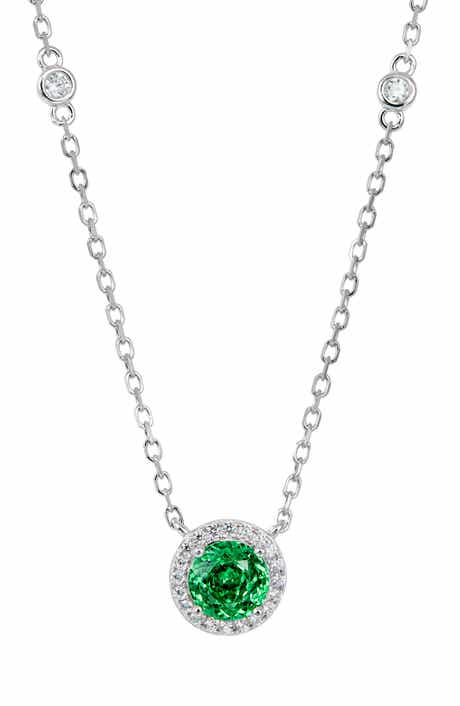 SAVVY CIE JEWELS Floral Faceted Cubic Zironia Halo Pendant Necklace