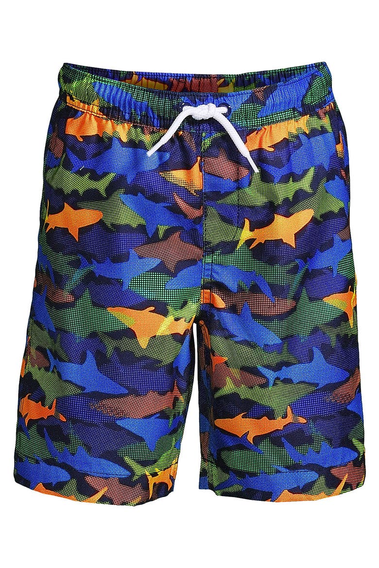Boys Husky Print Swim Trunks, Alternate, color, Navy Multi Sharks