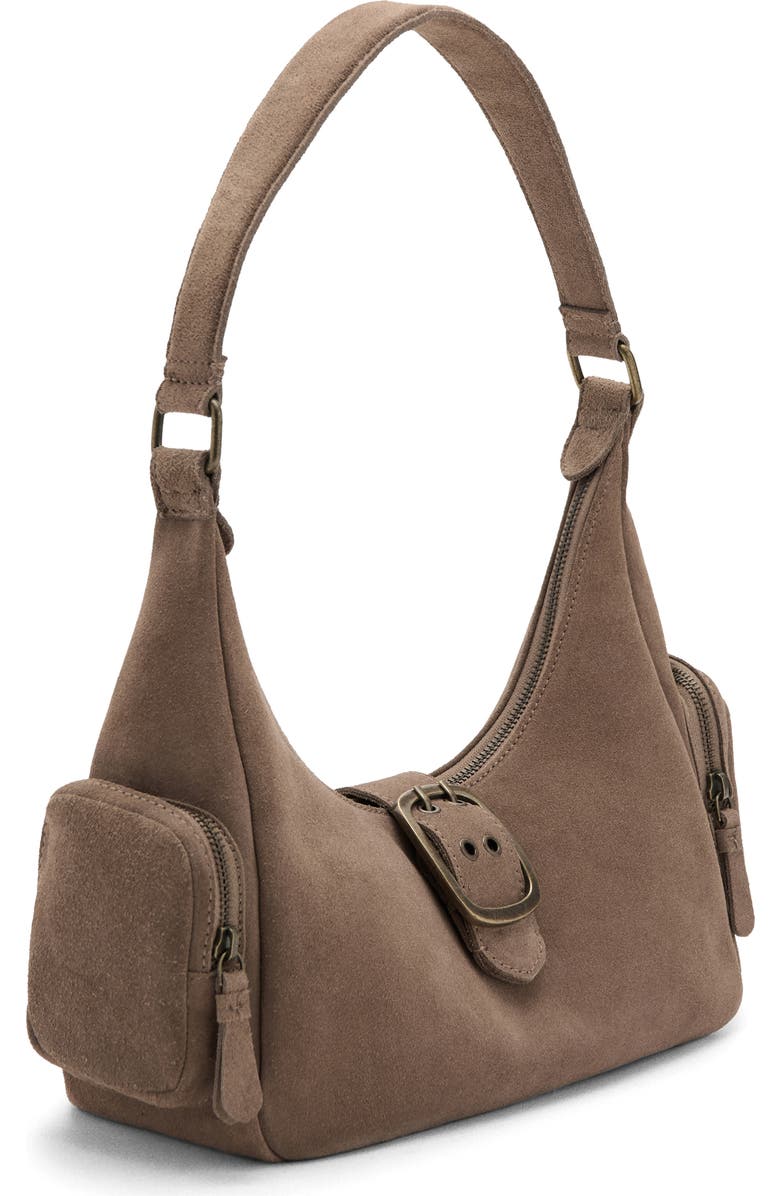 MANGO TEEN Suede Buckle Handbag, Alternate, color, Medium Brown
