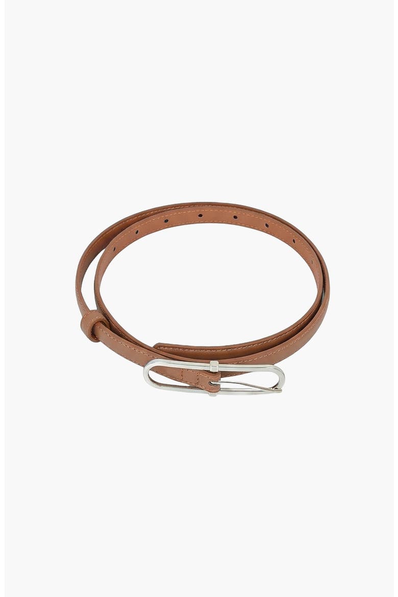 Minimal Design Oval Buckle Leather Belt, Main, color, Bronze