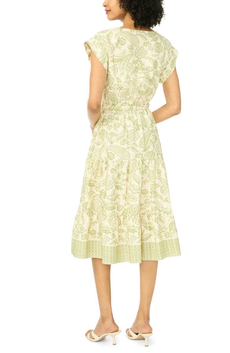 Vince Camuto Print Tie Waist Midi Dress, Alternate, color, Sage